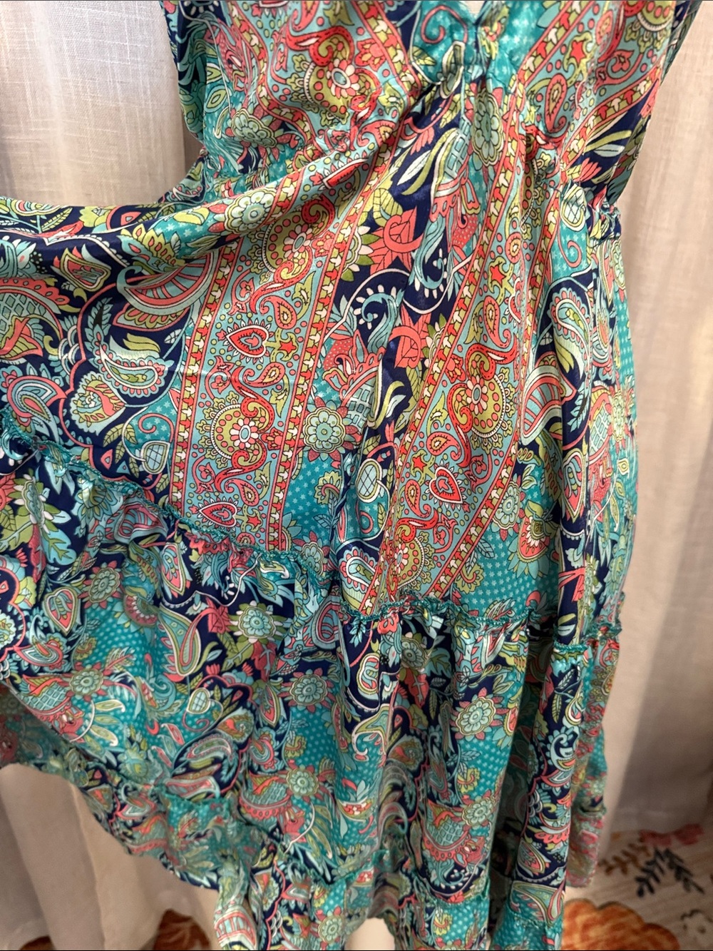 NWT - Zury Silk Blend Paisley Halter Dress Tassel Tie Open Back Boho Resort - Picture 3 of 12